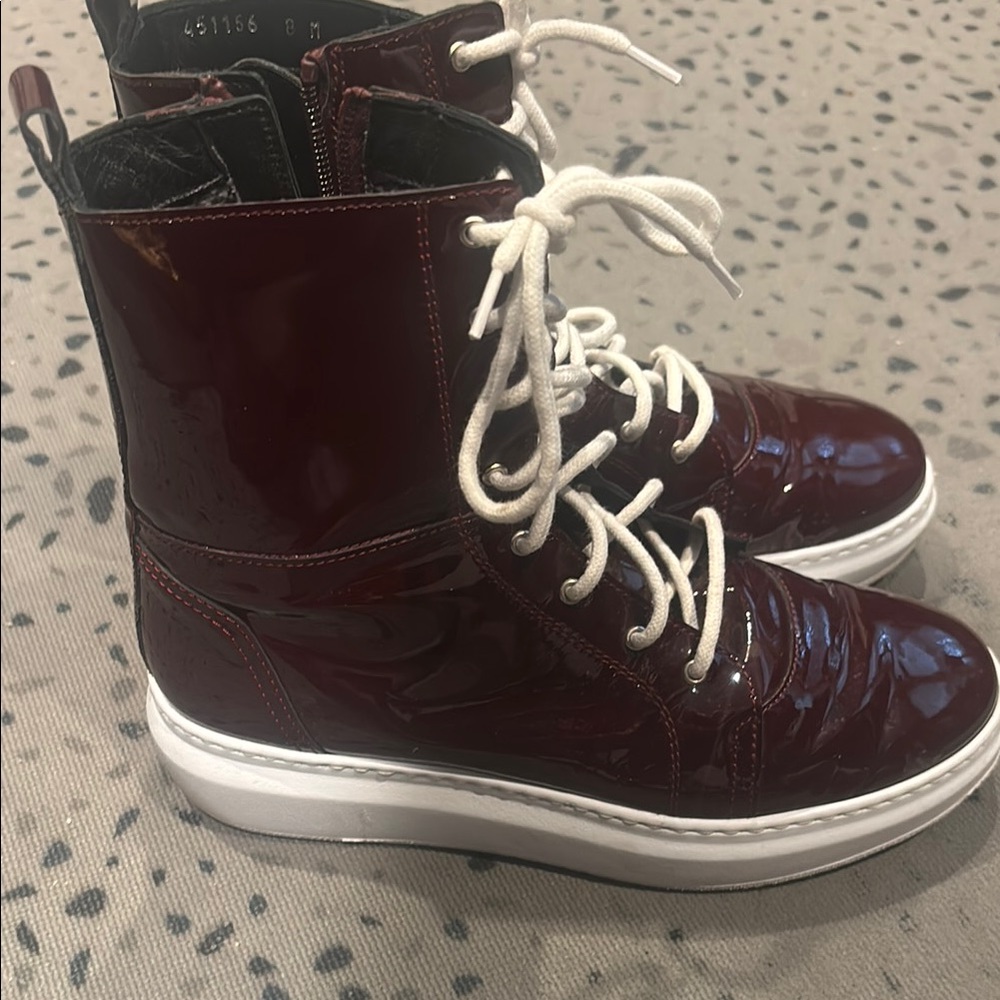 Aquatalia Burgundy Patent Leather High-Top Boots